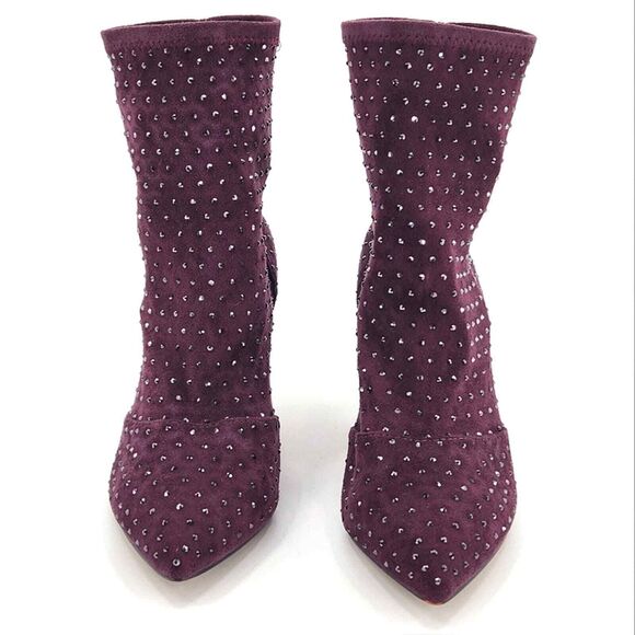 New Charles David Personal Rhinestone Booties Ankle Boots Women 5 Purple Suede - Picture 4 of 11